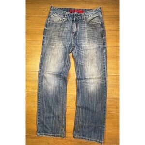 ROCK & ROLL COWBOY Relaxed Straight Jeans Mens Blue Wash Denim Size 32x39